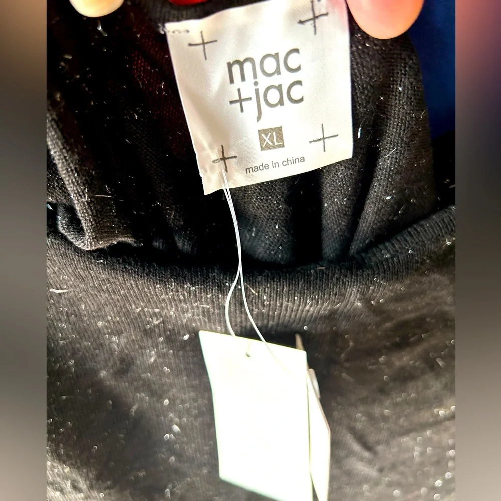 Mac & Jac Black Sparkle Sweater XL Deep V-Neck Back Lightweight Minimalist Glam
